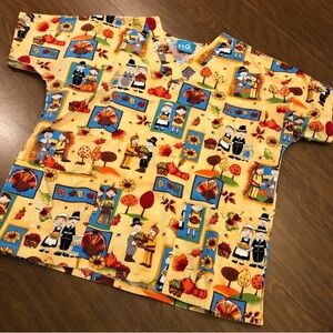 Scrub H.Q. Thanksgiving Pilgrims Scrub Top